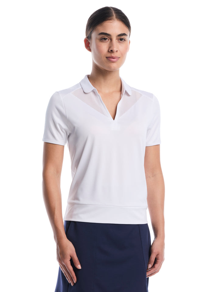 Womens Waist Length Top With Mesh Inserts-Polos-Brilliant White-XS-Callaway
