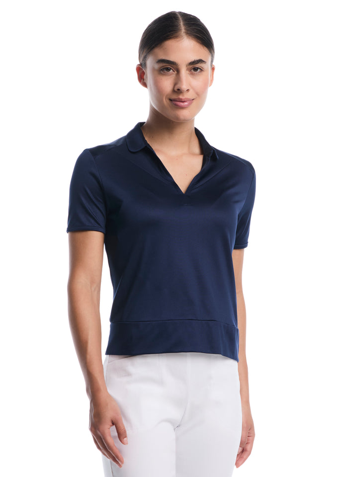 Womens Waist Length Top With Mesh Inserts-Polos-Navy-XS-Callaway