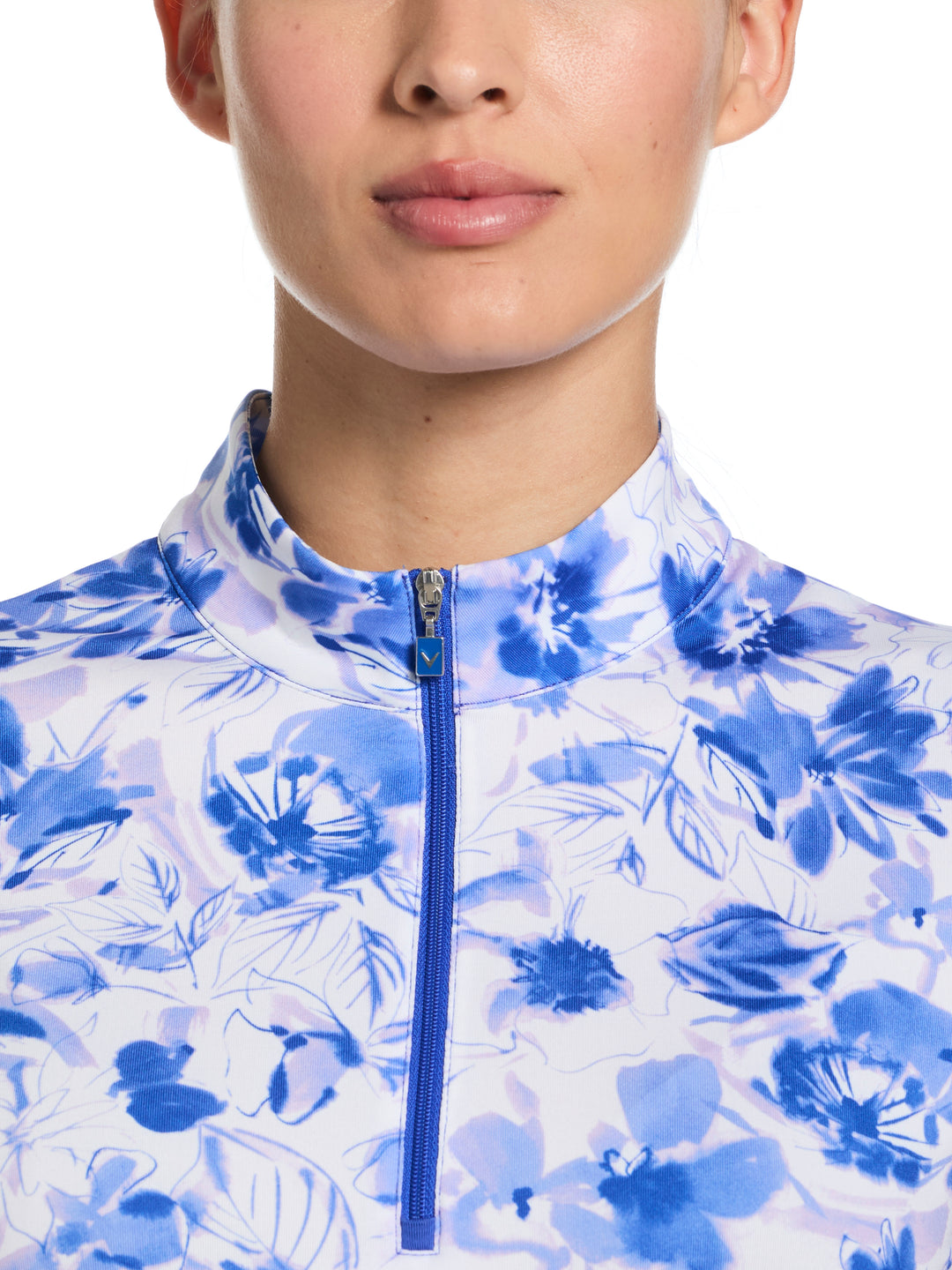 Women's Watercolor Print Zip Golf Polo (Blue Tattoo) 