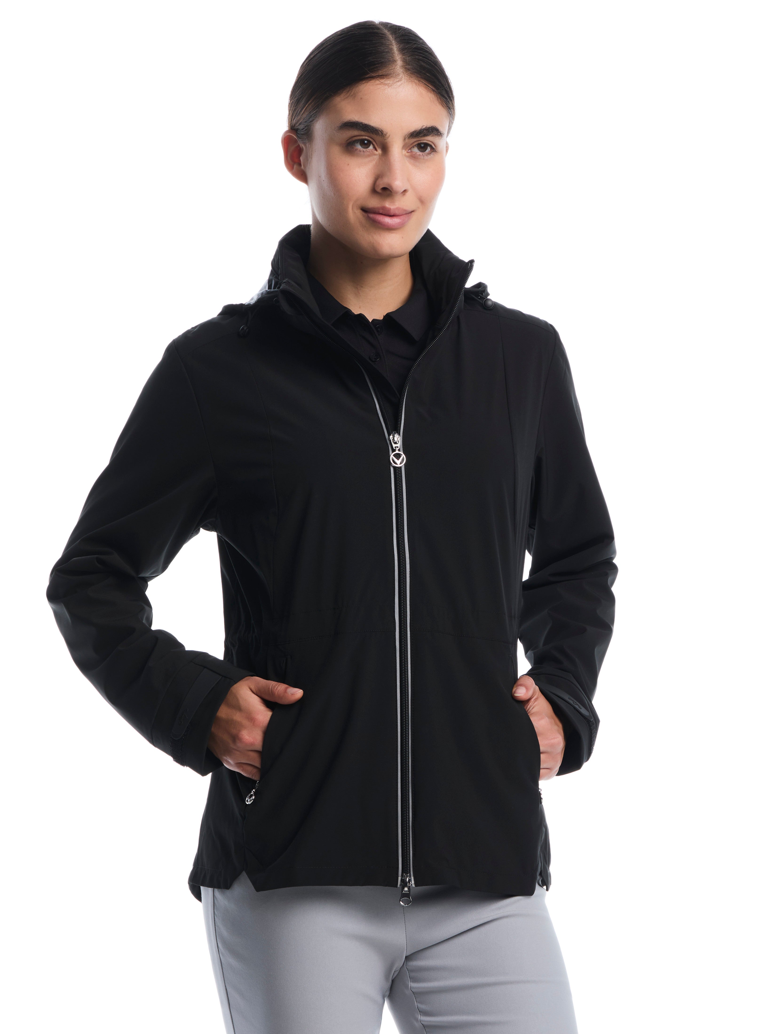 Womens Wind and Water Resistant Golf Jacket with Packable Hood