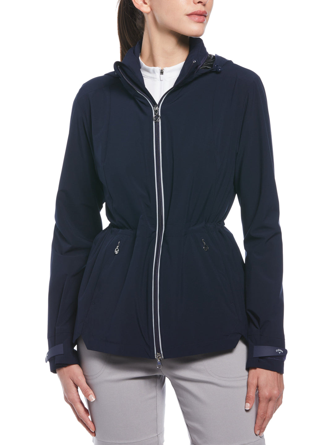 Wind and Water Resistant Golf Jacket with Packable Hood (Peacoat) 