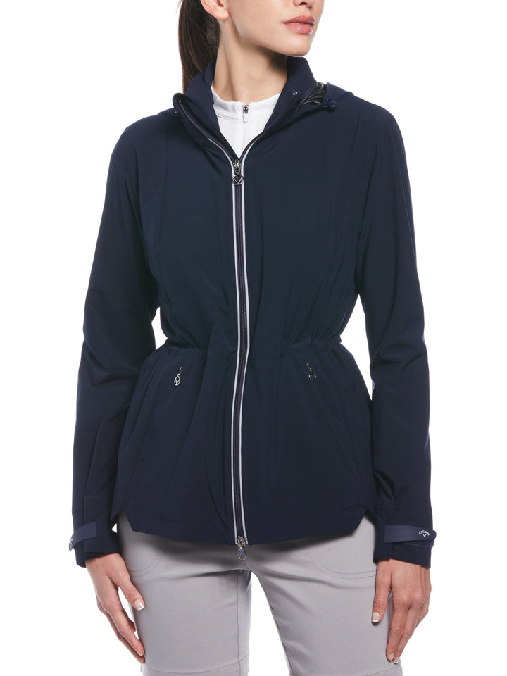 Wind and Water Resistant Golf Jacket with Packable Hood (Peacoat) 