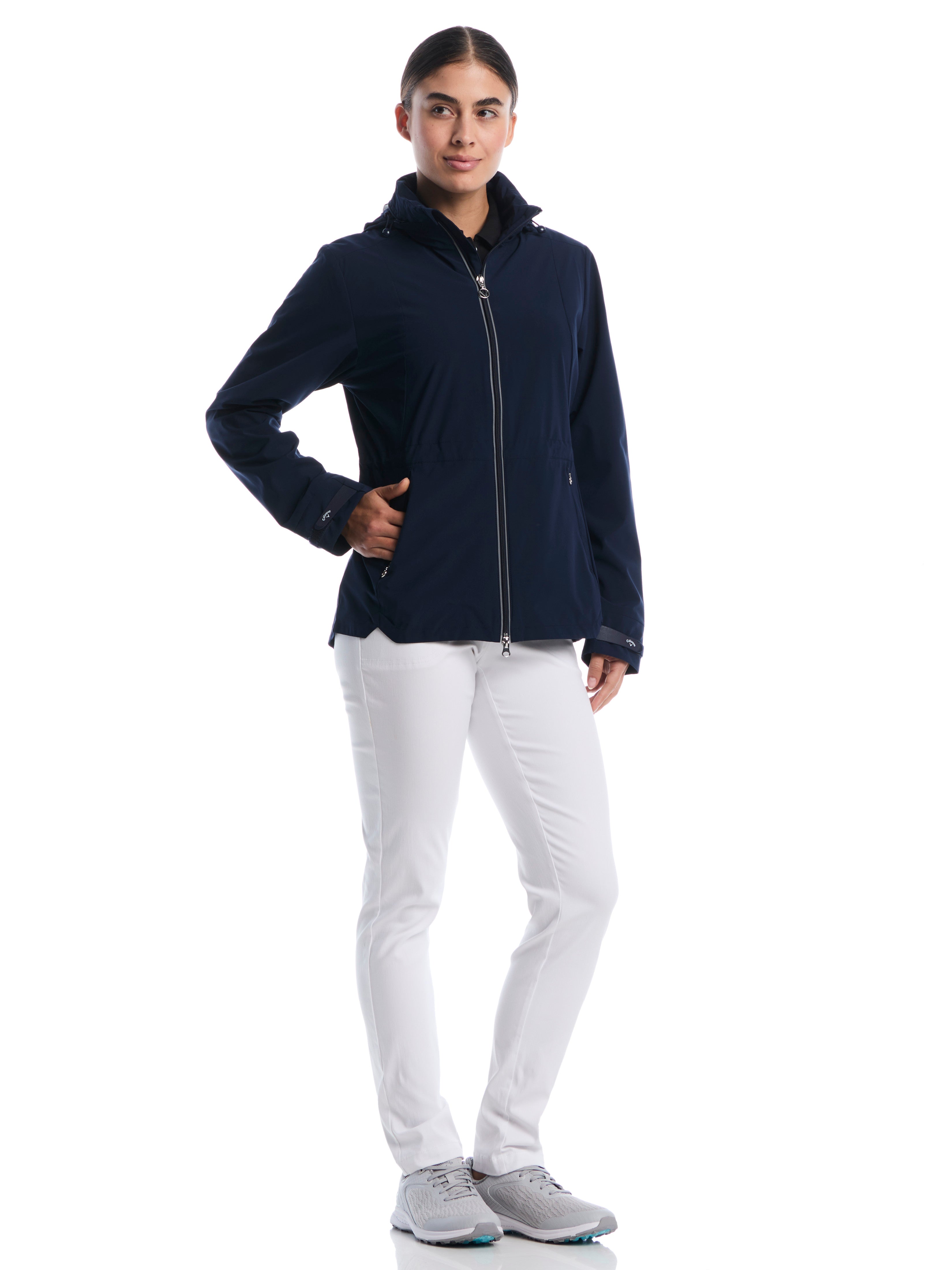 Womens Wind and Water Resistant Golf Jacket with Packable Hood