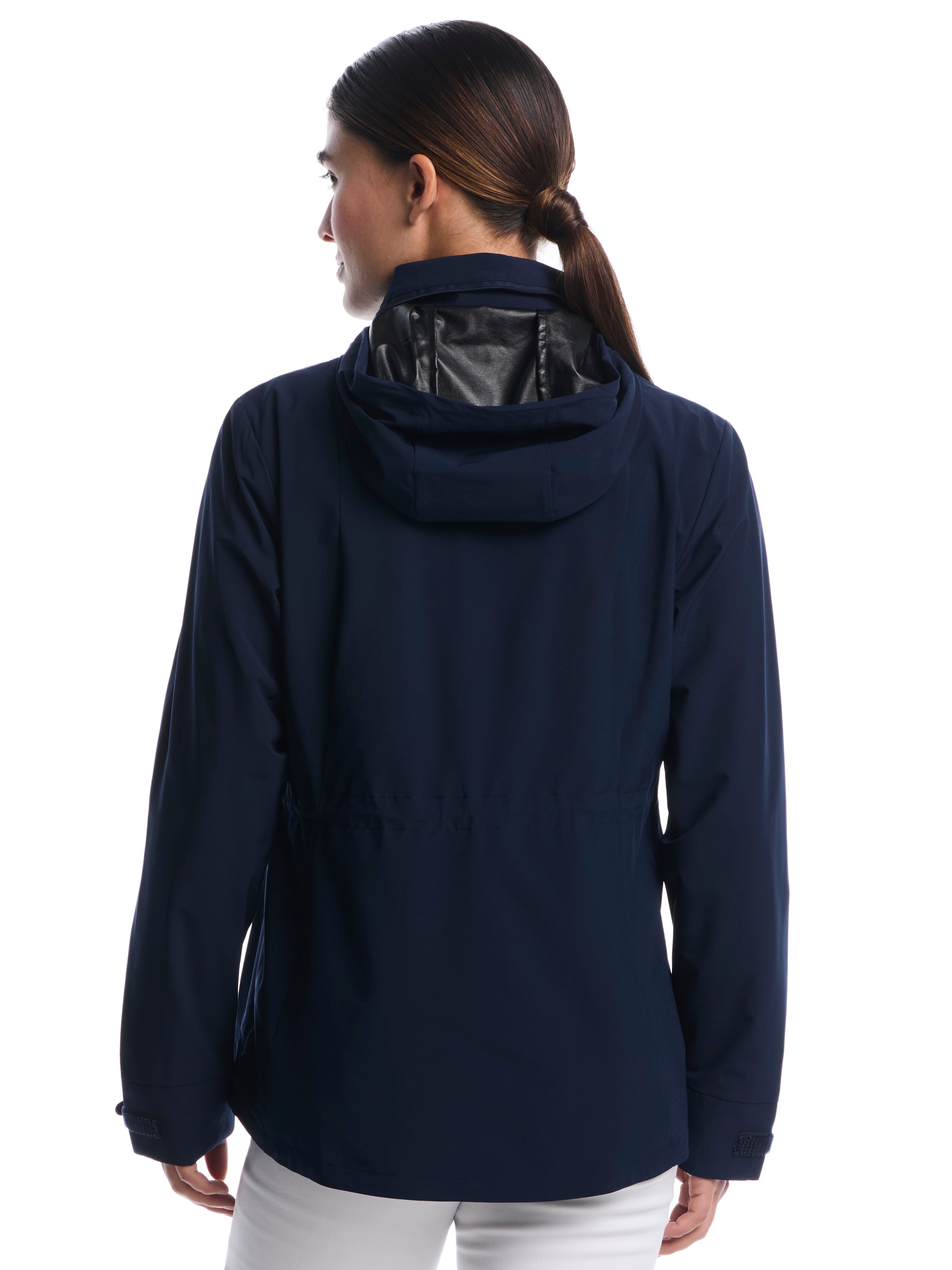Womens Wind and Water Resistant Golf Jacket with Packable Hood