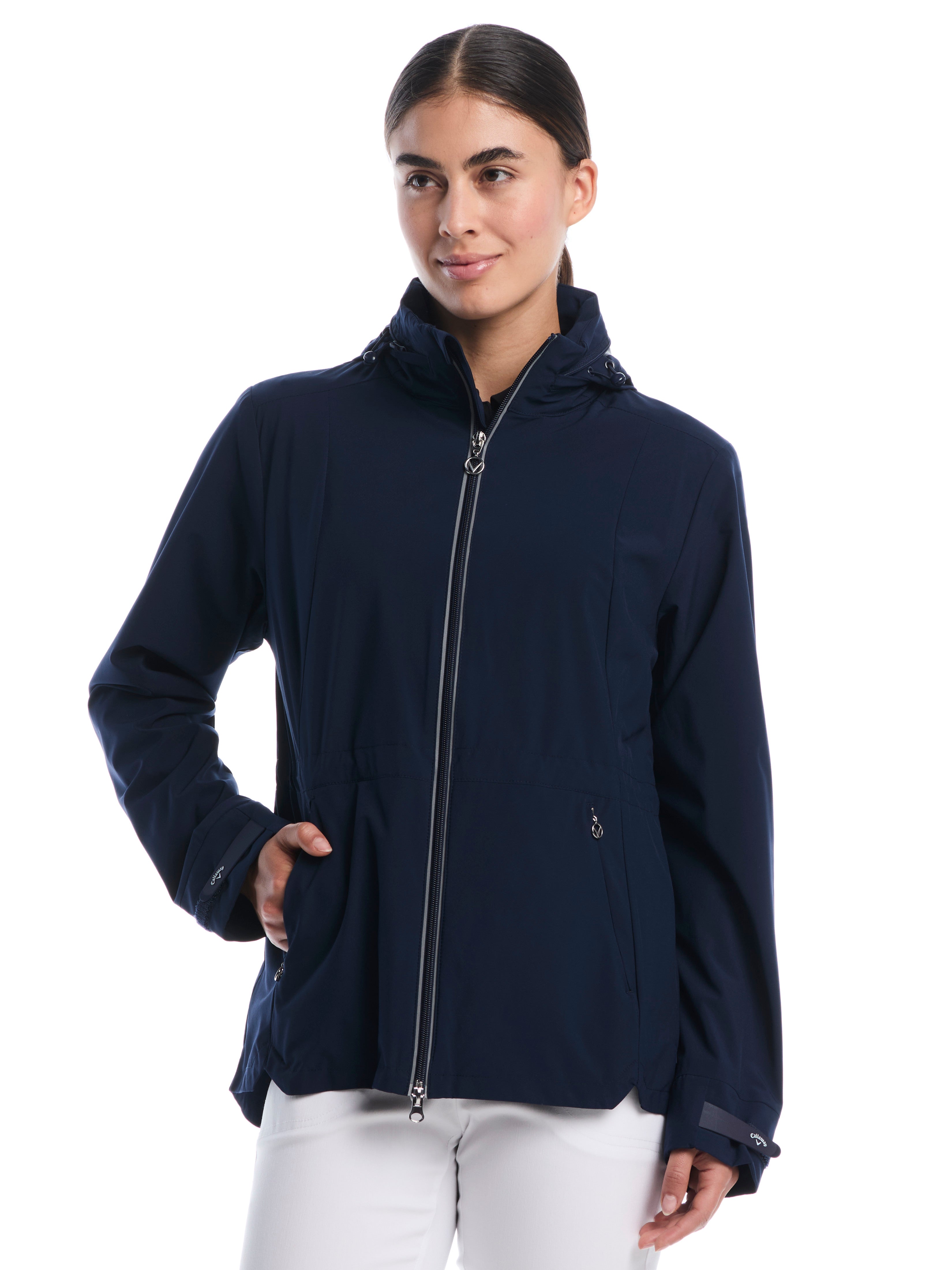 Womens Wind and Water Resistant Golf Jacket with Packable Hood