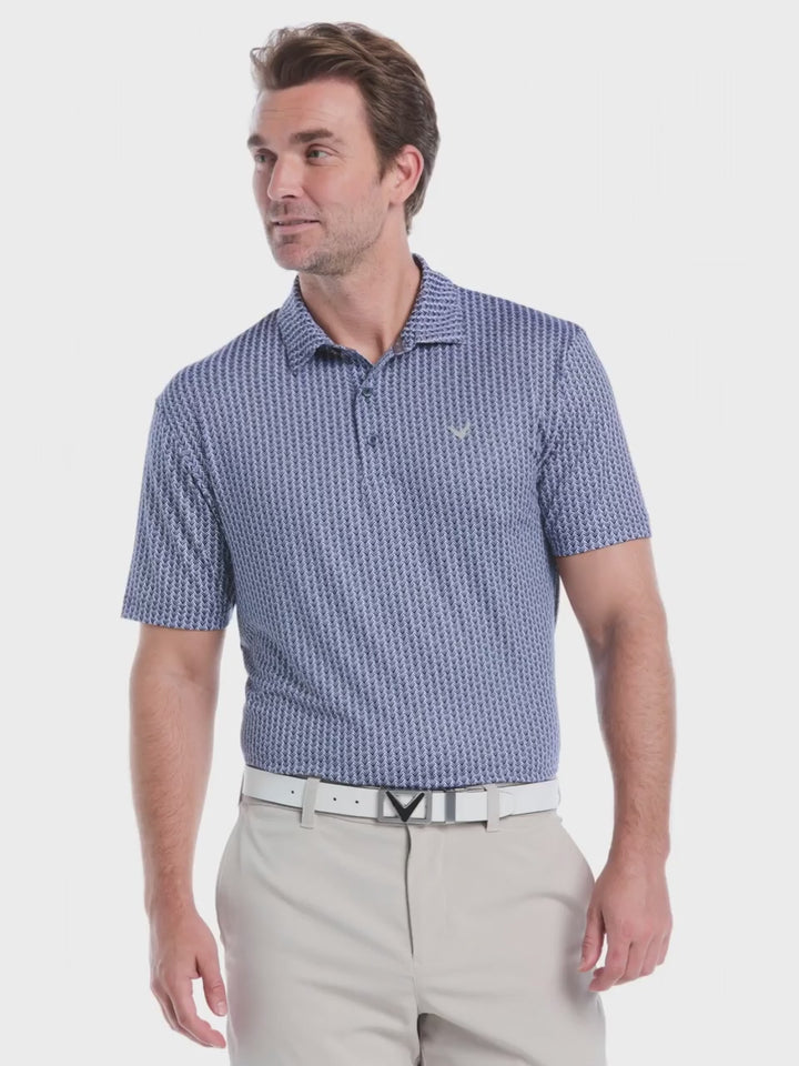 Mens Herringbone Print Polo
