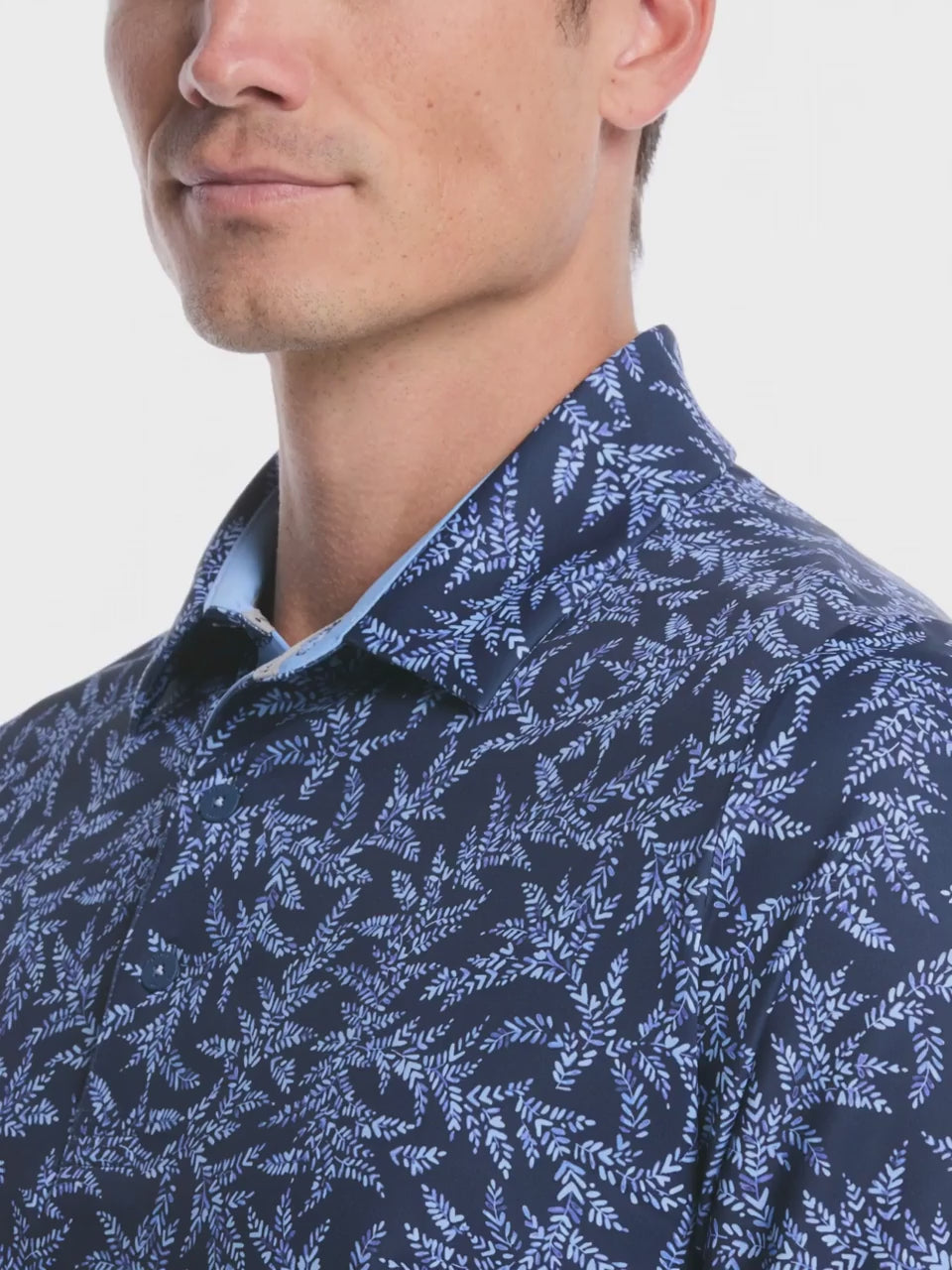 Mens Chevron Botanical Print Golf Polo