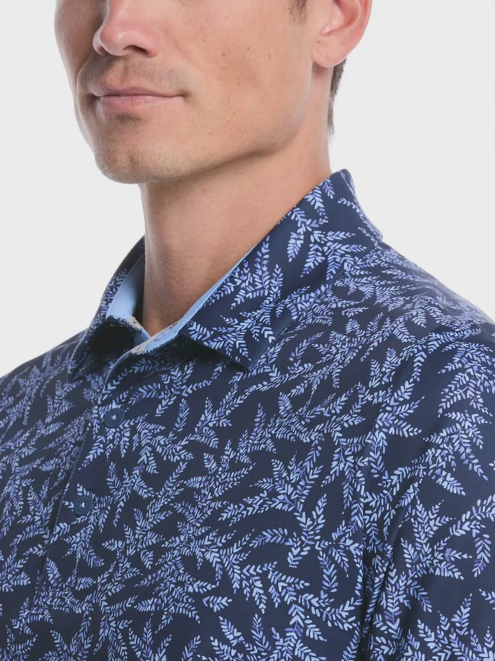 Mens Chevron Botanical Print Golf Polo