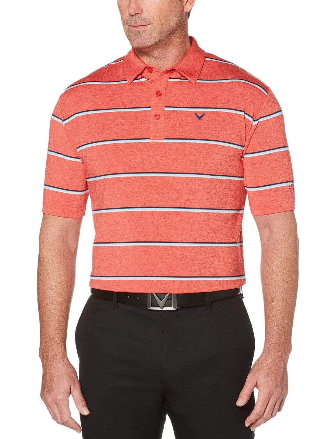 BIG & TALL COOLING ROADMAP STRIPE POLO WITH CHEVRON-Polos-Bittersweet Heather-1X-Callaway Apparel