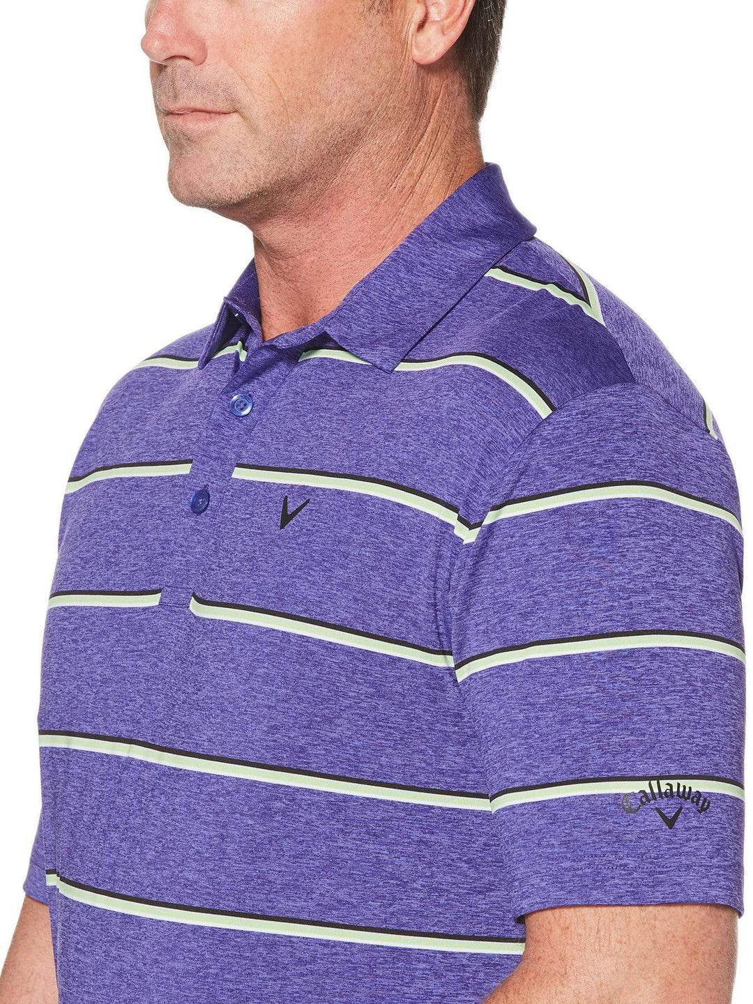 BIG & TALL COOLING ROADMAP STRIPE POLO WITH CHEVRON-Polos-Purple Iris Heather-1X-Callaway Apparel