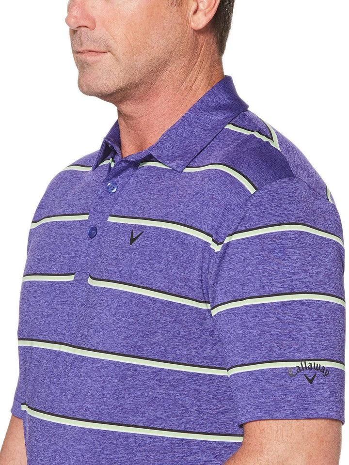 BIG & TALL COOLING ROADMAP STRIPE POLO WITH CHEVRON-Polos-Purple Iris Heather-1X-Callaway Apparel