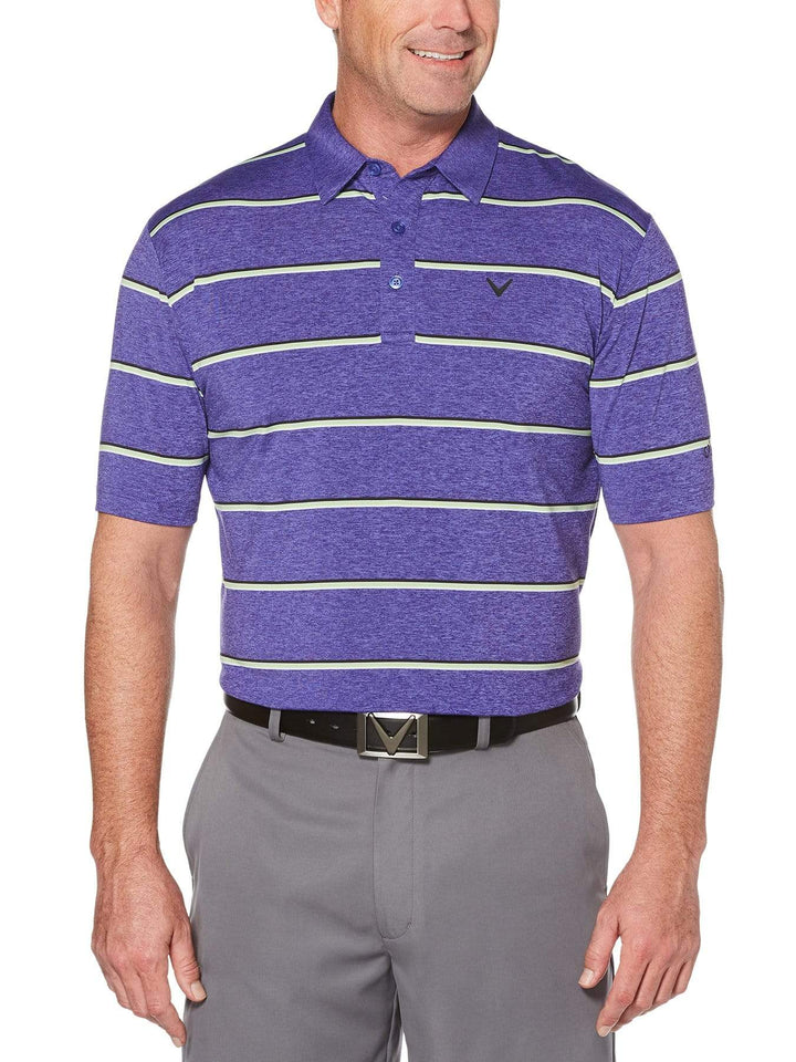 BIG & TALL COOLING ROADMAP STRIPE POLO WITH CHEVRON-Polos-Purple Iris Heather-1X-Callaway Apparel