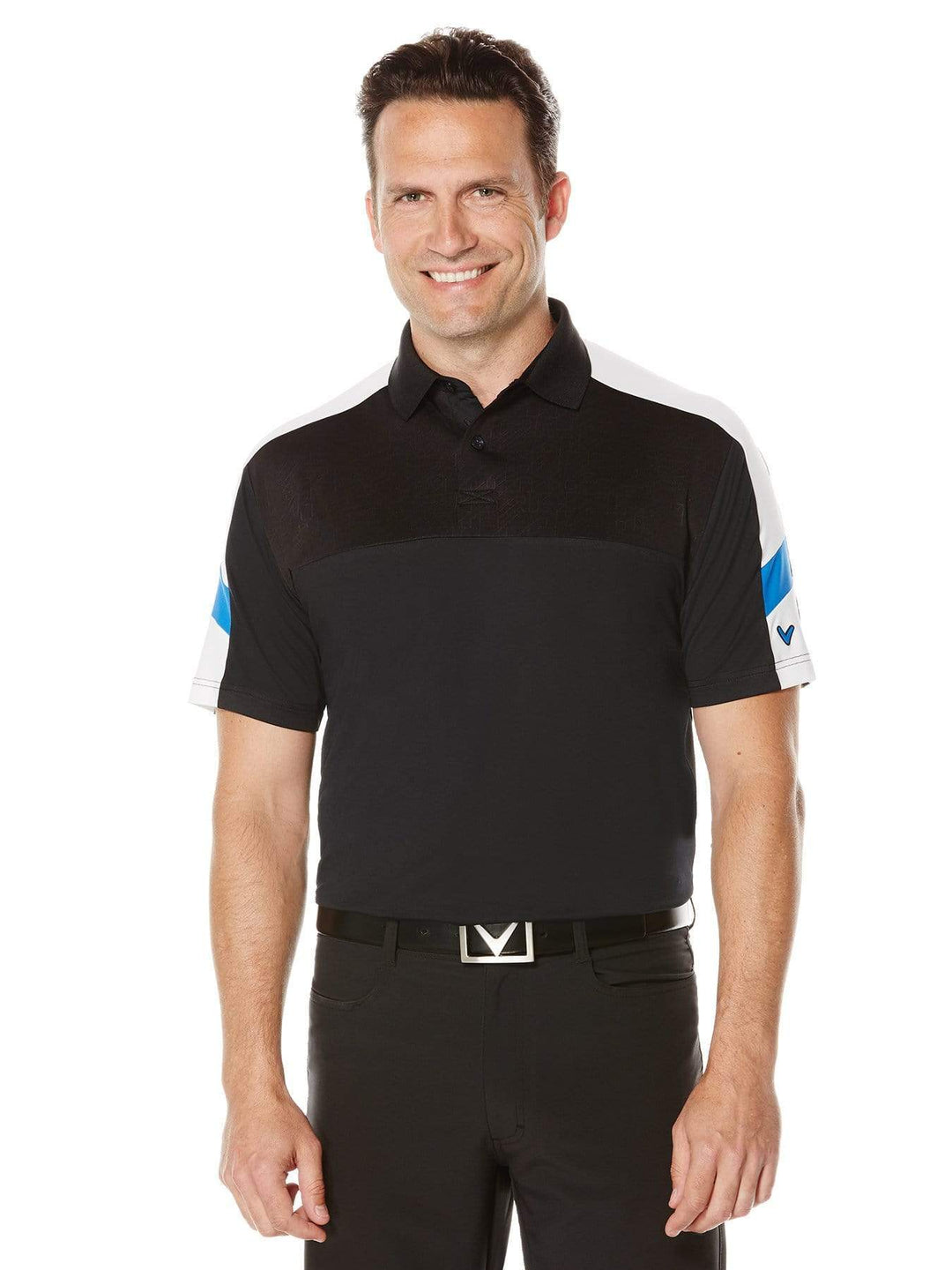 Big & Tall Embossed Three Color Blocked Polo-Polos-Caviar-LT-Callaway Apparel