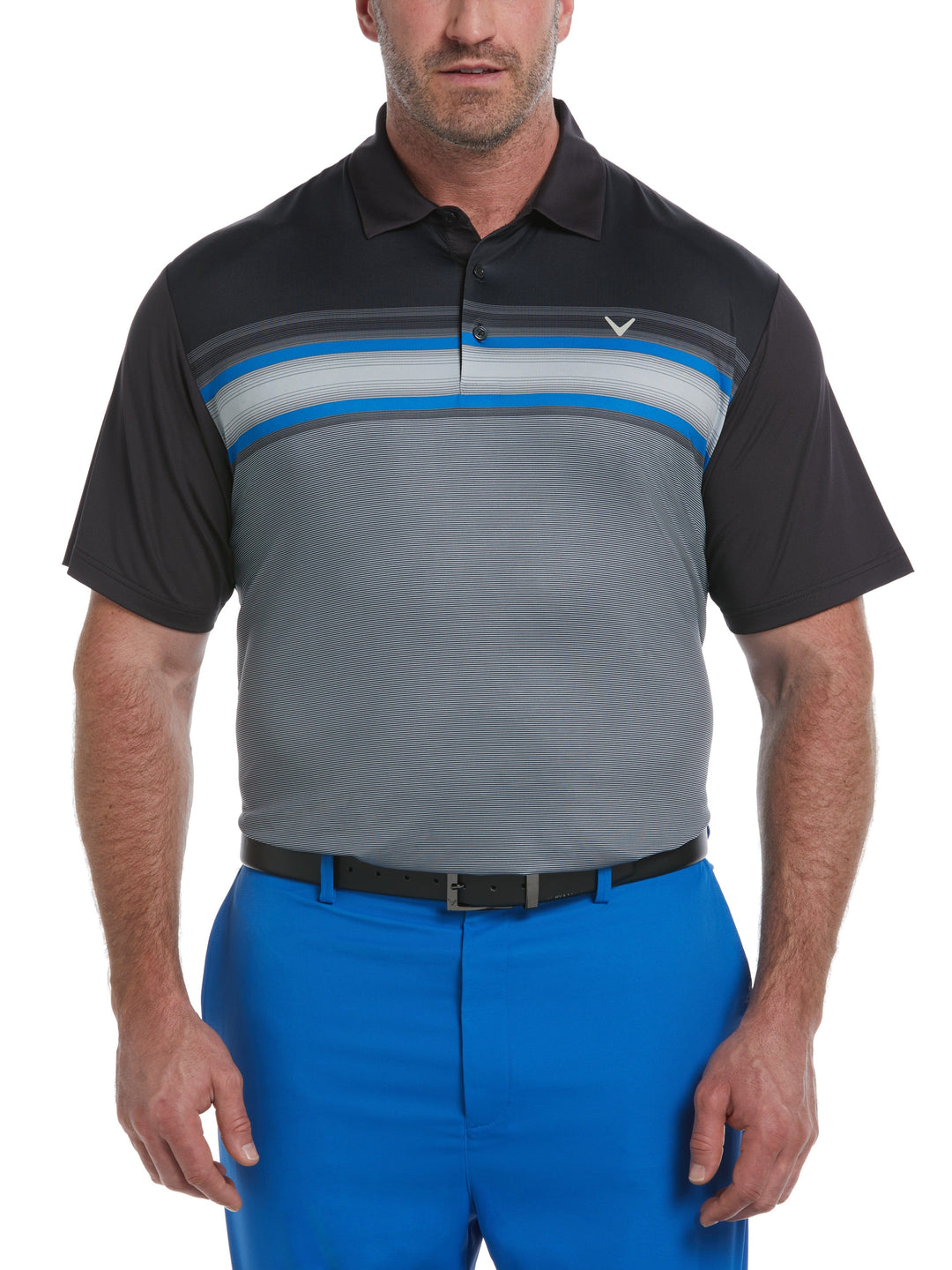 Big & Tall Engineered Energy Print Stripe Golf Polo (Caviar) 