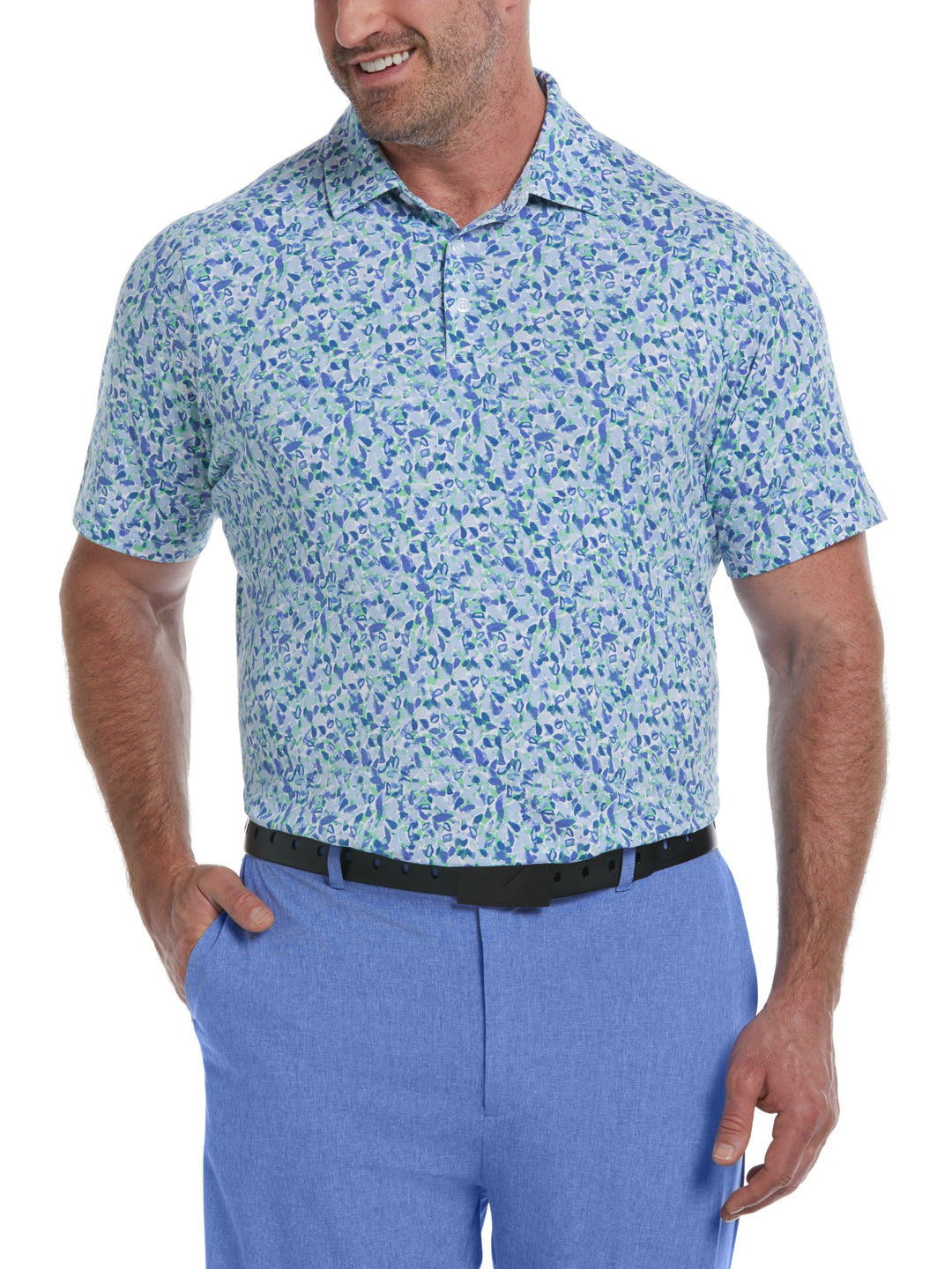 Big & Tall Filtered Floral Print Golf Polo (Bright White) 