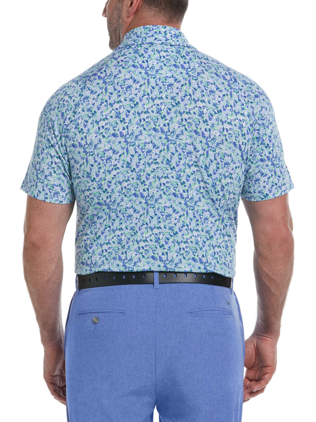 Big & Tall Filtered Floral Print Golf Polo (Bright White) 