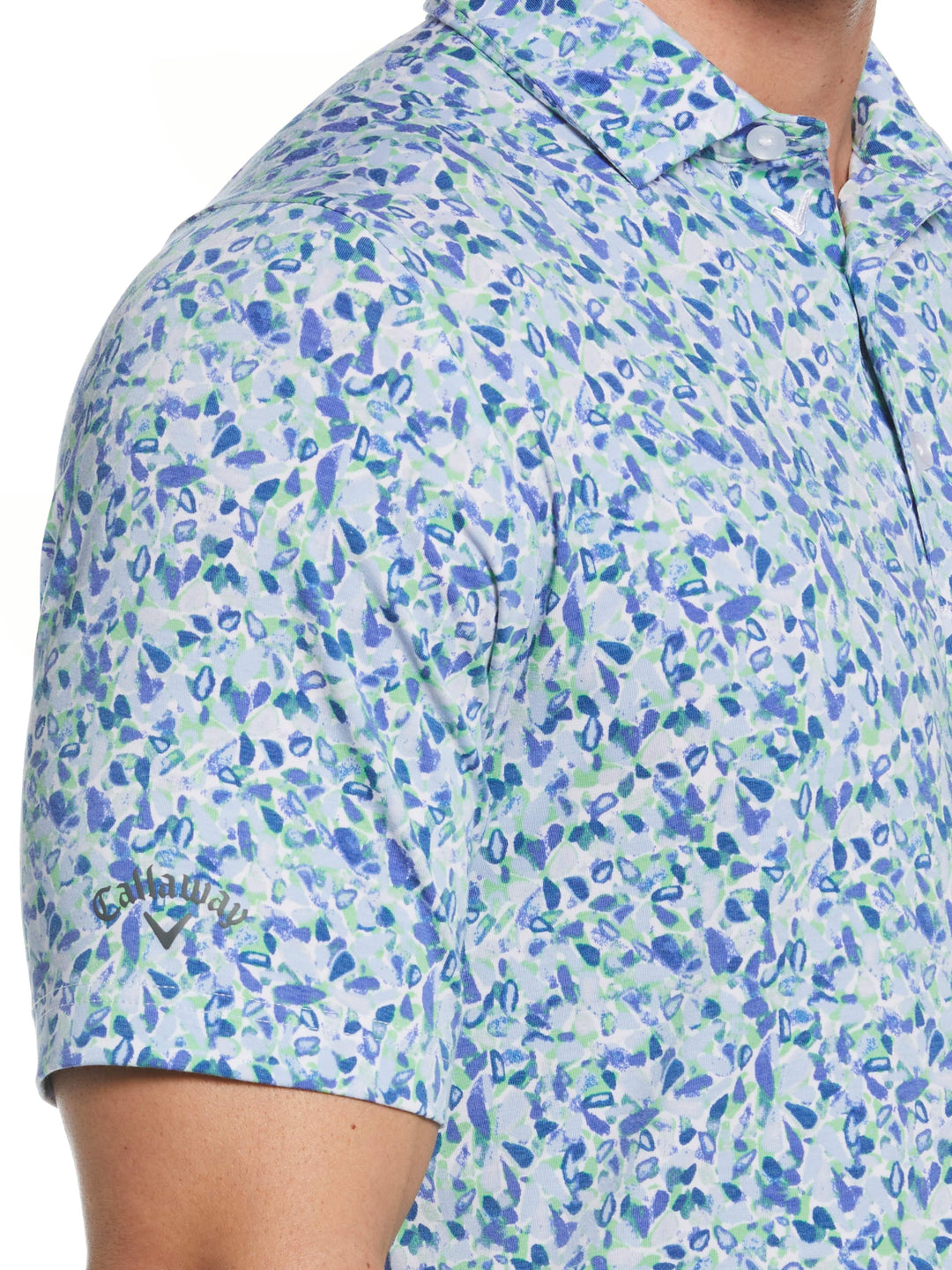 Big & Tall Filtered Floral Print Golf Polo (Bright White) 
