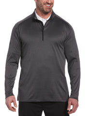 Big & Tall Midweight Waffle Knit Fleece 1/4 Zip Golf Sweater (Caviar Shade Htr) 