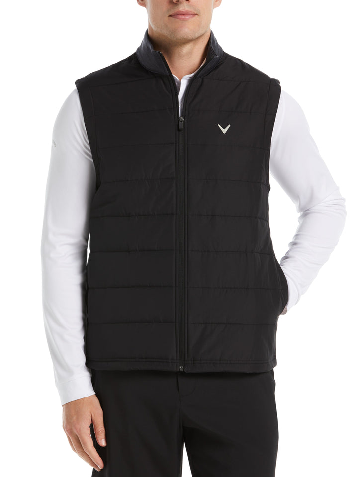 Big & Tall Mixed Media Full Zip Puffer Golf Vest-Vests-Black Heather-5X-Callaway