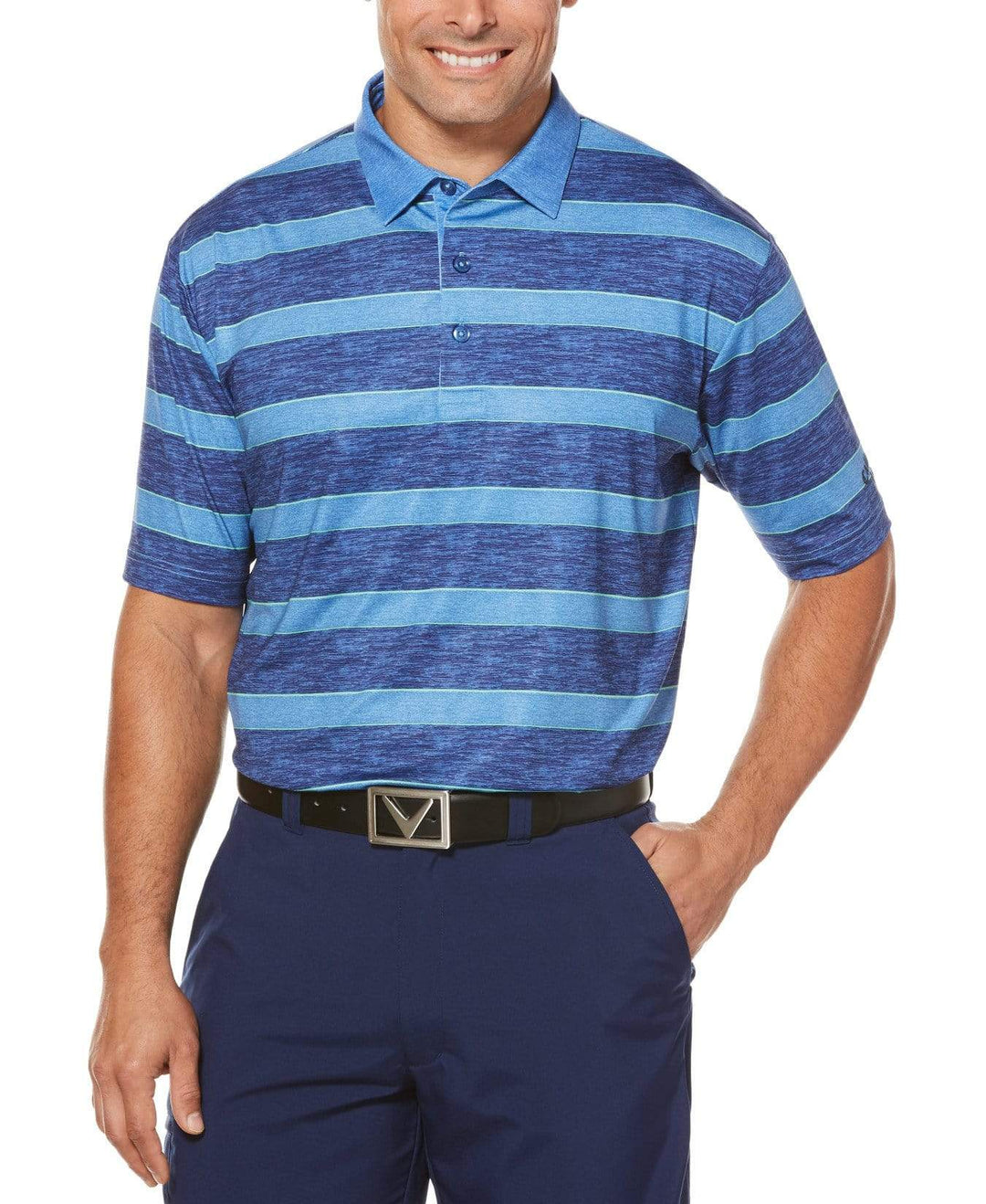 Big & Tall Opti-Dri Heathered Rugby Stripe Polo Polos Bright Cobalt Heather / LT