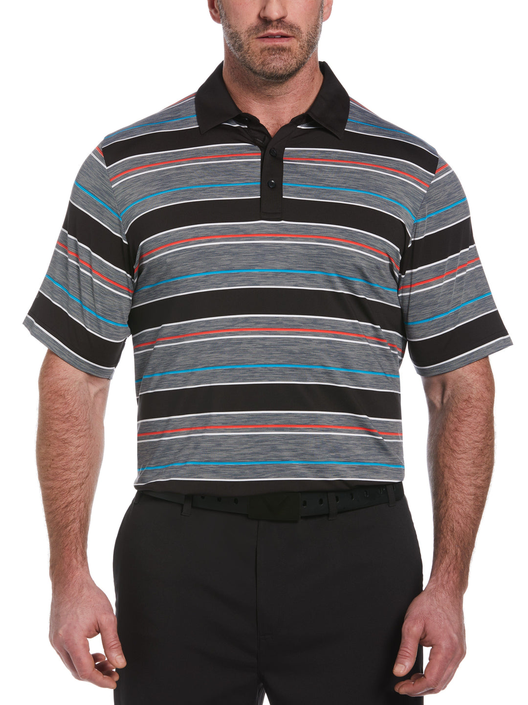 Big & Tall Swing Tech Marled Texture Stripe Golf Polo (Caviar) 