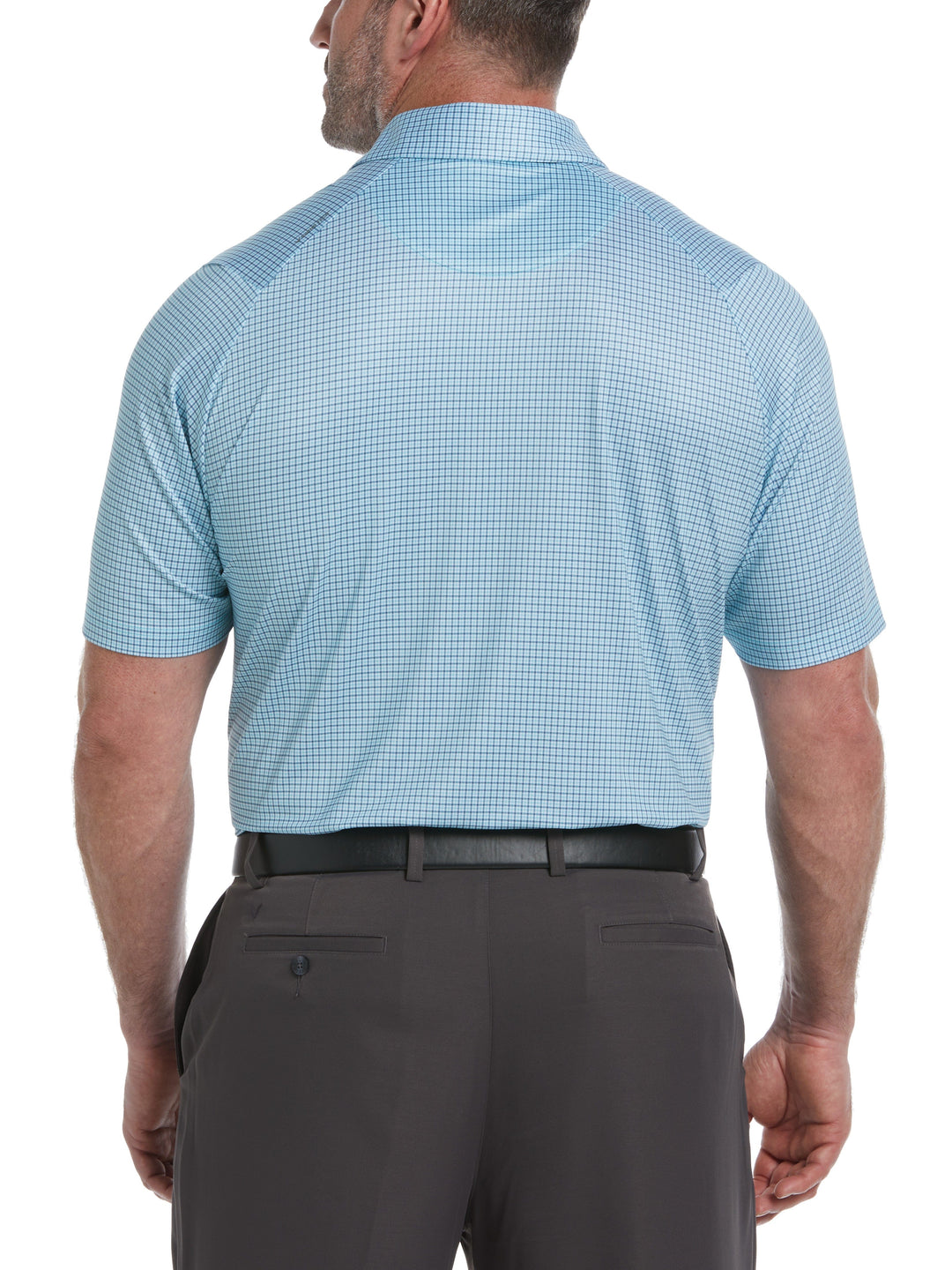 Big & Tall Swing Tech Tattersall Golf Polo Shirt (Blue Curacao) 