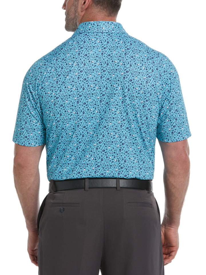 Big & Tall Ventilated Golf Print Golf Polo (Santorini Blue) 