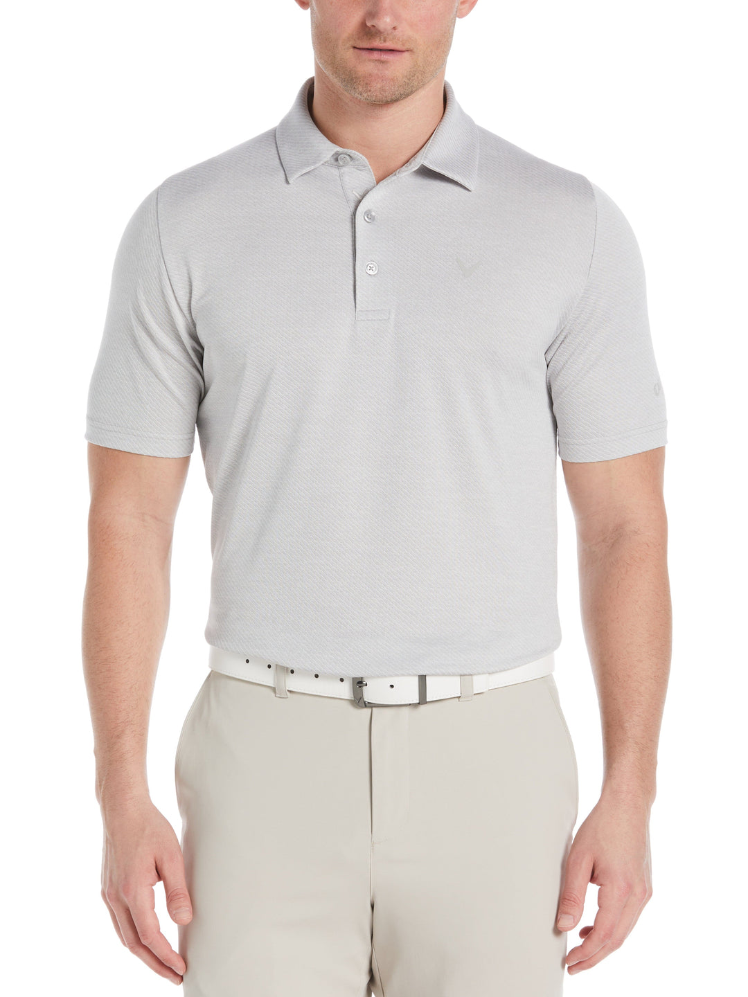 Big & Tall Ventilated Heather Jacquard Golf Polo (White Grey Htr) 