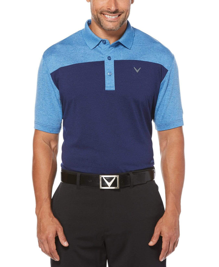 Big & Tall Ventilated Heathered Color Block Polo with Chevron Polos Blueprint Heather / LT