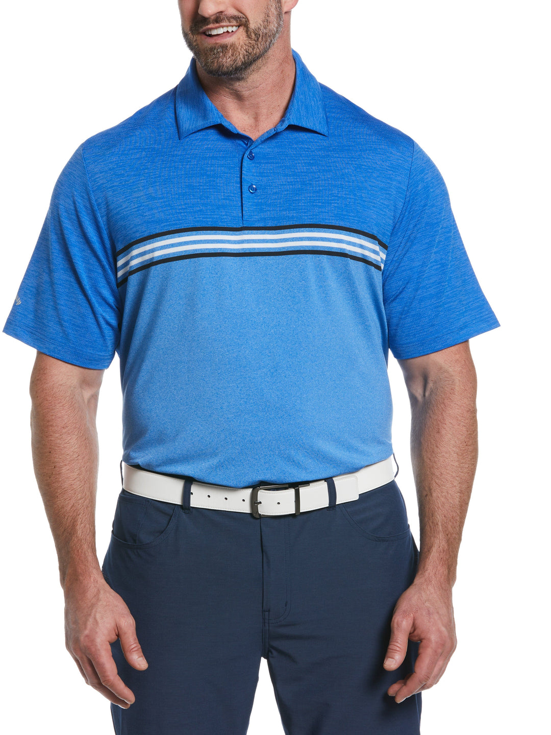 Big & Tall Yarn Dyed Ventilated Jaspe Engineered Stripe Golf Polo (Magnetic Htr) 