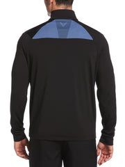 1/4 Zip Color Block Mixed Media Pullover Golf Sweater (Caviar) 