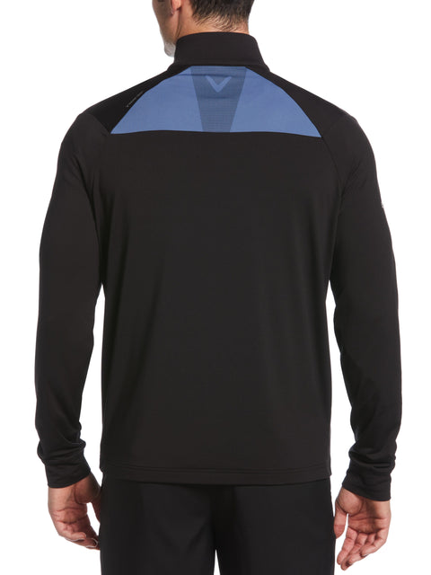 Mens 1/4 Zip Color Block Mixed Media Pullover Golf Sweater