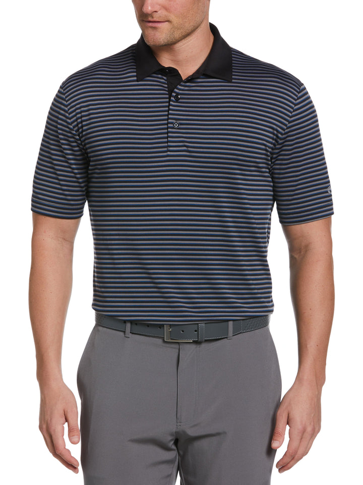 Men's 3-Color Stripe Golf Polo Shirt (Black Lichen) 