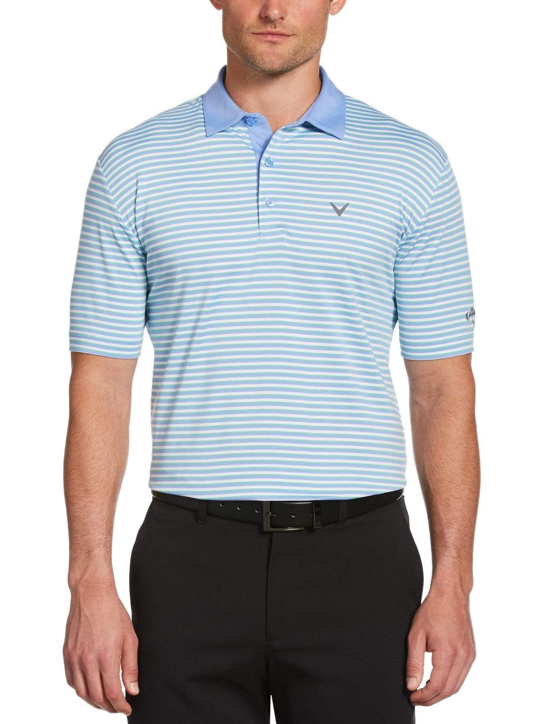 Mens Refined 3-Color Yarn-Dyed Stripe Golf Polo-Polos-Cornflower Blue-M-Callaway Apparel