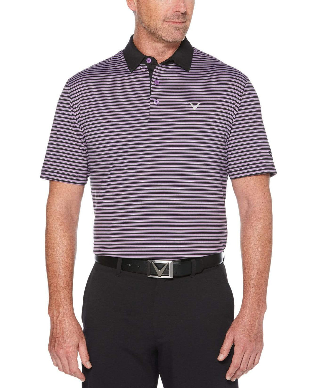 Mens Refined 3-Color Yarn-Dyed Stripe Golf Polo Polos Fairy Wren / L