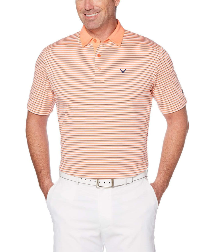 Mens Refined 3-Color Yarn-Dyed Stripe Golf Polo Polos Fresh Salmon / XXXL
