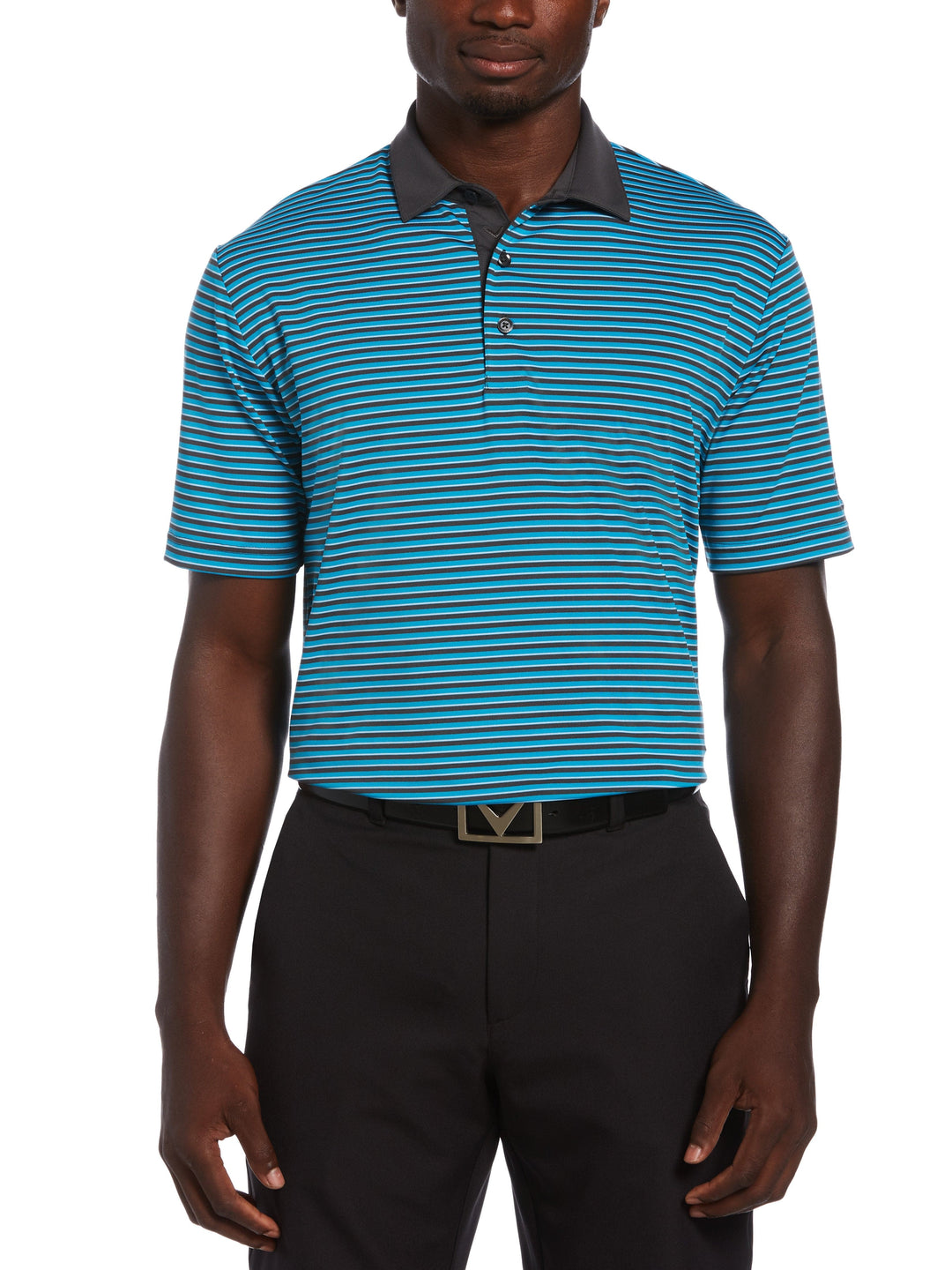 Mens 3-Color Stripe Golf Polo Shirt-Polos-Hawaiian Ocean-XL-Callaway