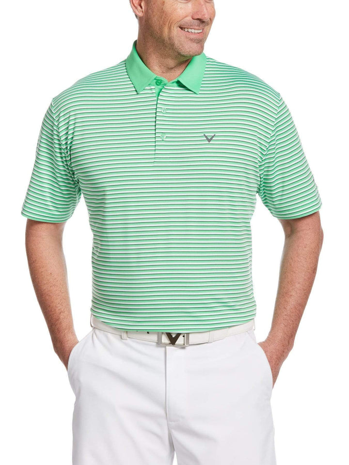 Mens Refined 3-Color Yarn-Dyed Stripe Golf Polo-Polos-Irish Green-S-Callaway Apparel