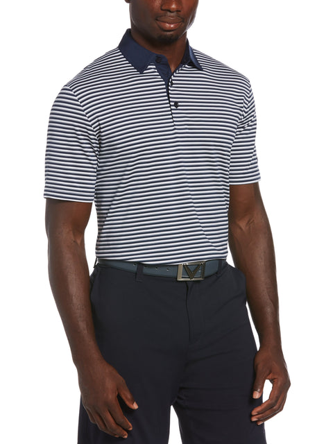 Men's 3-Color Stripe Golf Polo Shirt-Polos-Navy-L-Callaway