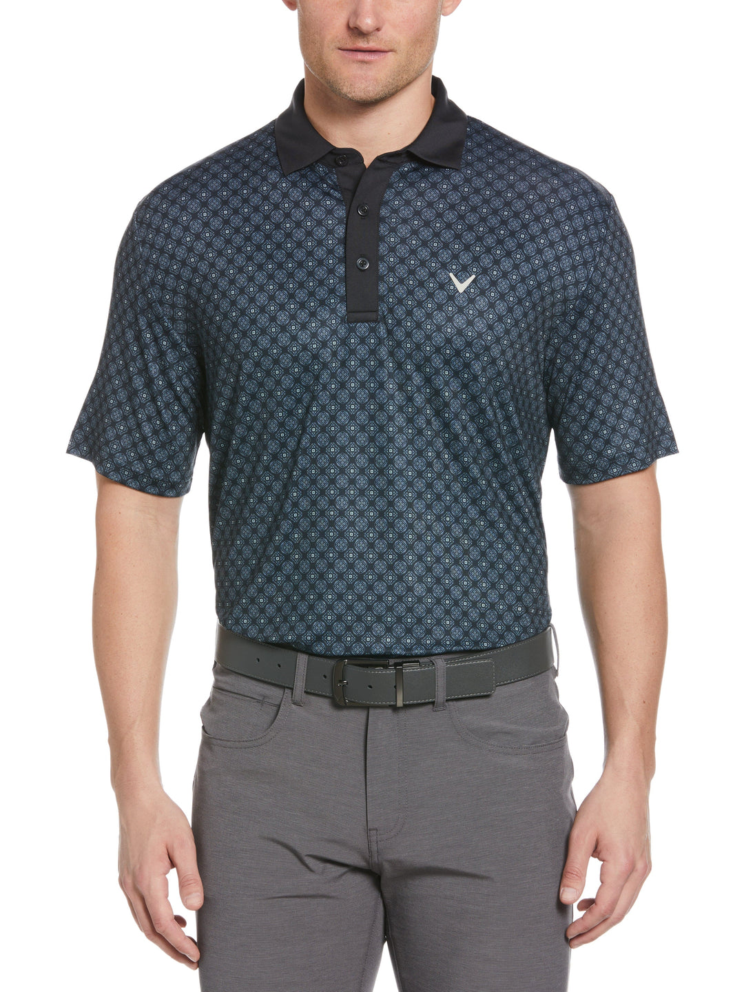 All Over Circular Geo Print Polo (Caviar) 