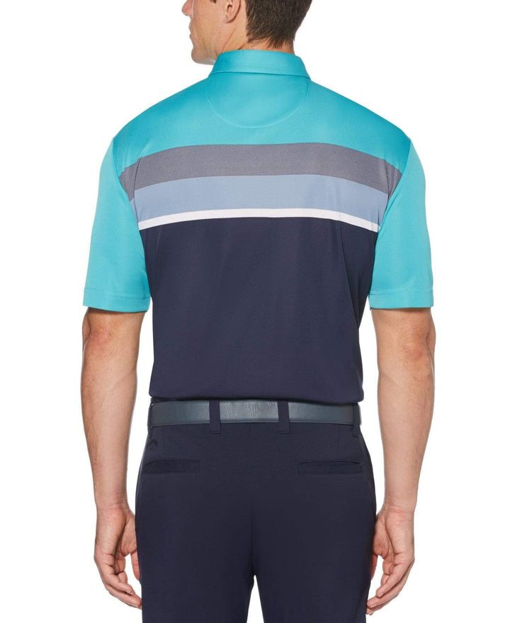Mens Birdseye Color Block Chest Stripe Polo Polos