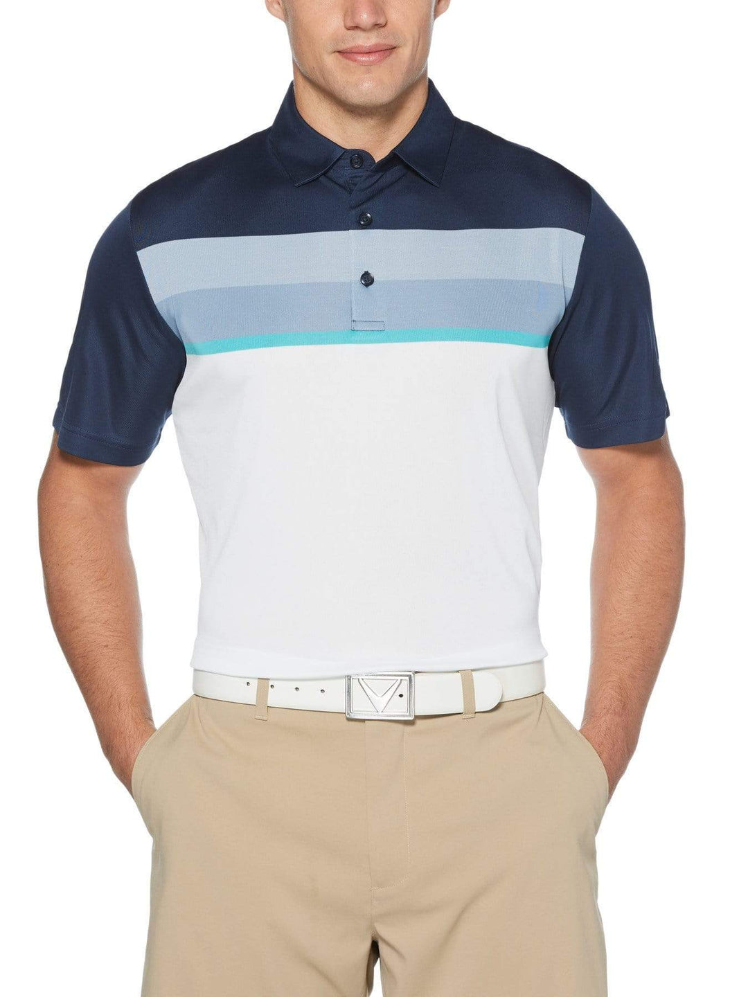 Mens Birdseye Color Block Chest Stripe Polo-Polos-Peacoat-XXL-Callaway