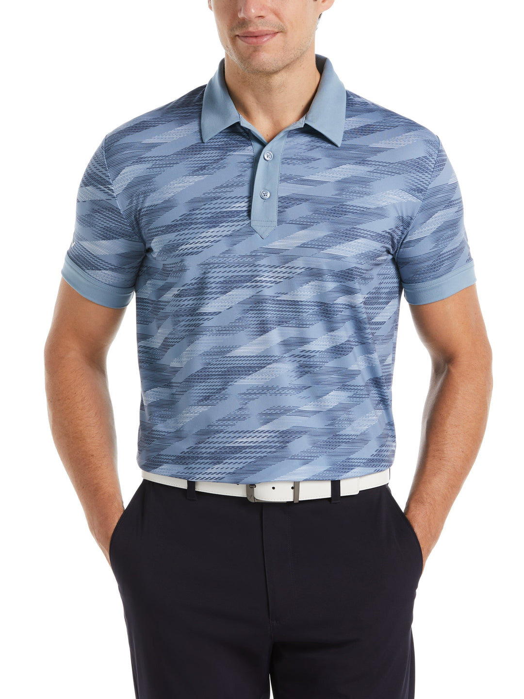 Active Textured Print Golf Polo (Faded Denim) 