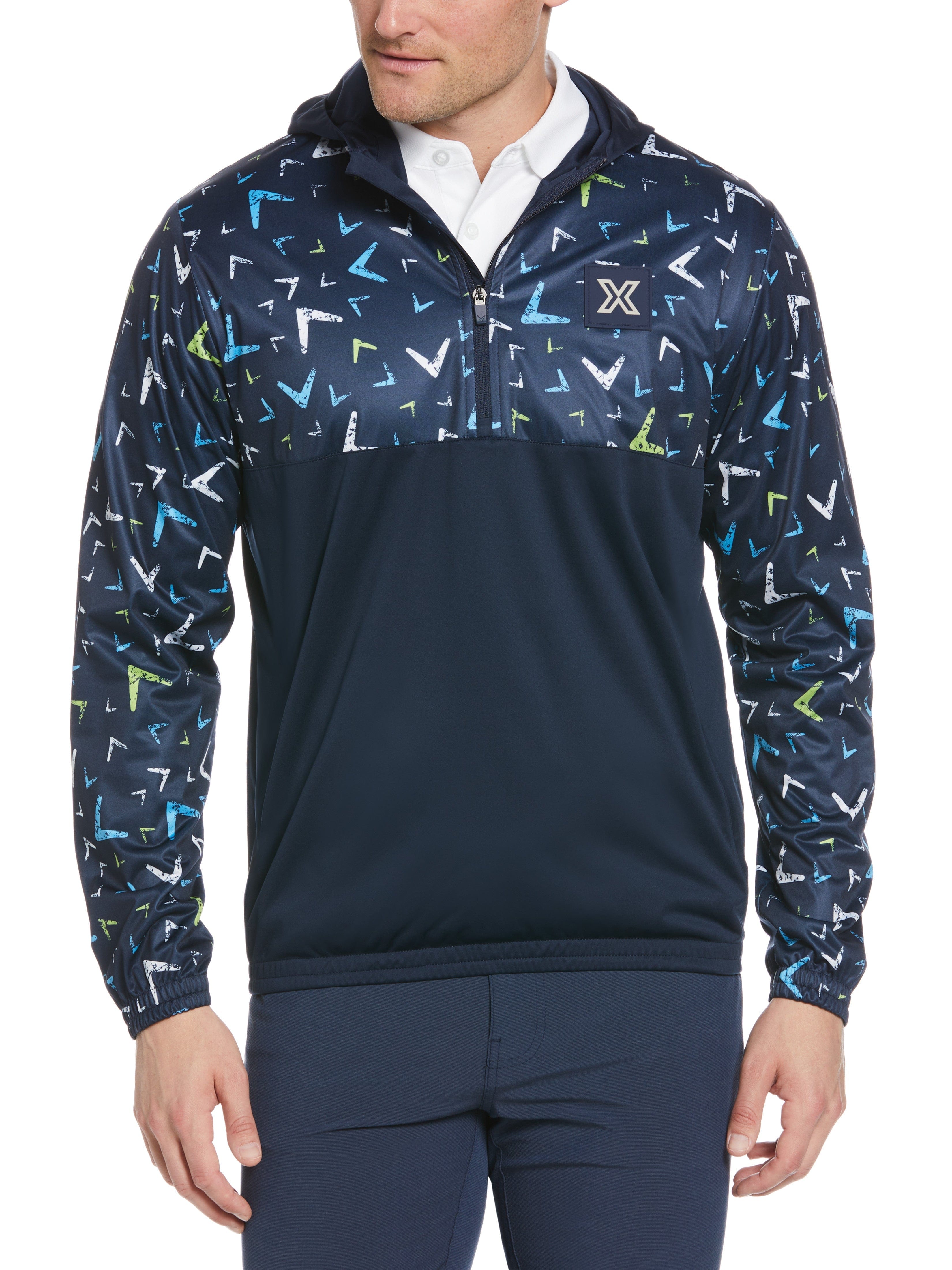 Callaway ネイビー Vネックジャケット Mens Callaway X Multi-Color Chevron Print Quarter Zip Golf Hoodie