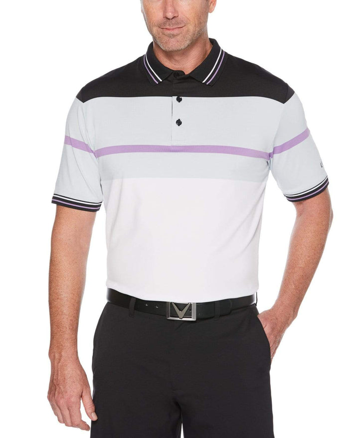 Mens Color Block Chest Stripe Polo Polos Caviar / M