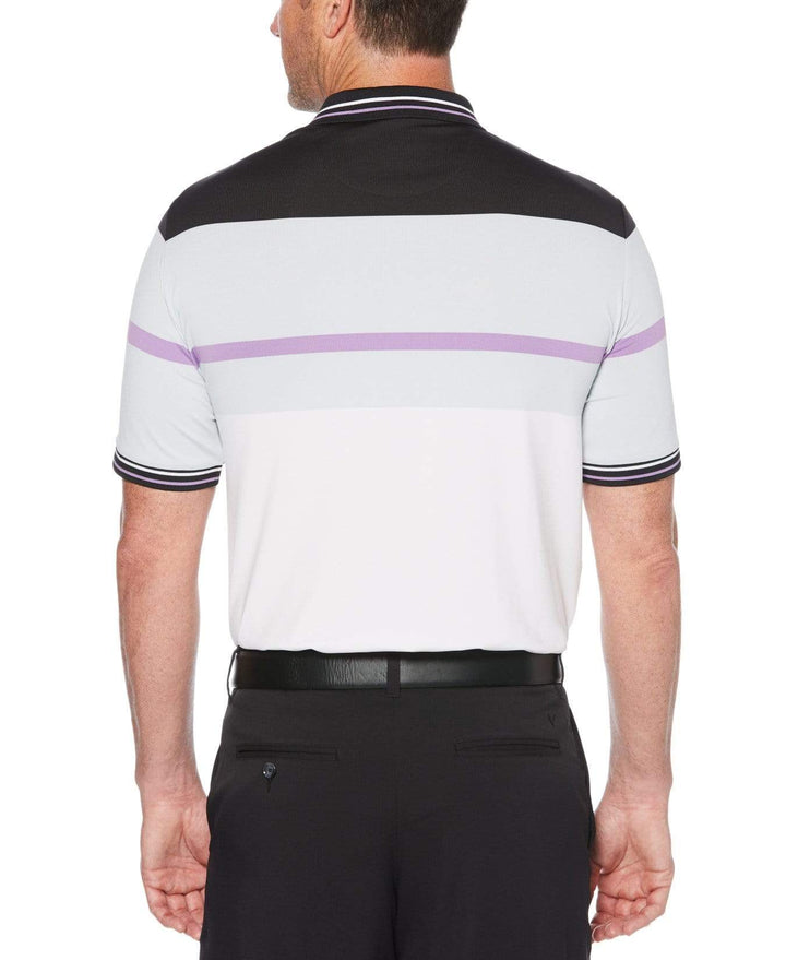 Mens Color Block Chest Stripe Polo Polos