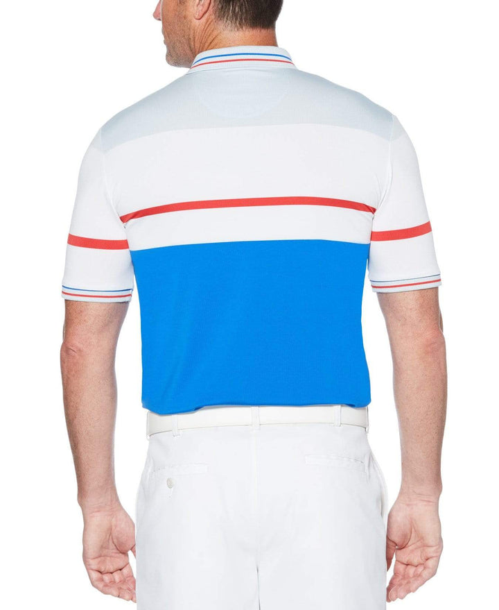 Mens Color Block Chest Stripe Polo Polos