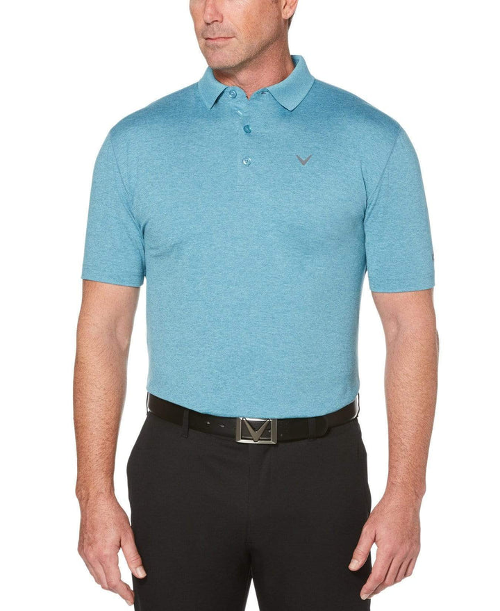 Mens Cooling Heathered Polo with Chevron Polos Delphinium Blue Htr / XXL