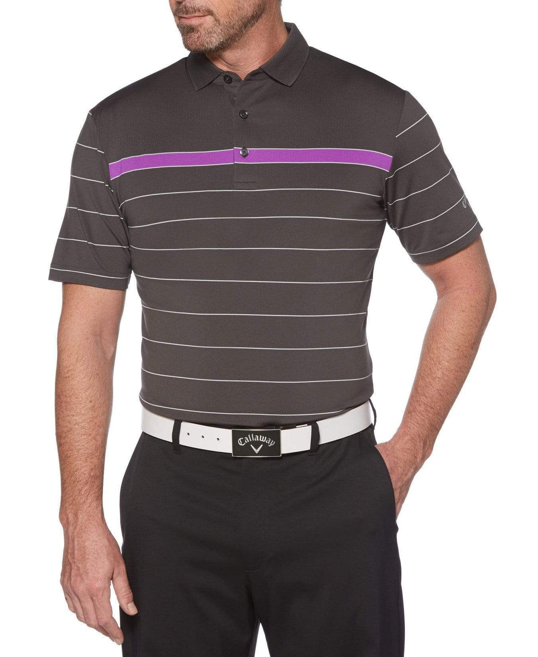 Mens Cooling Range Stripe Polo Polos Asphalt / S
