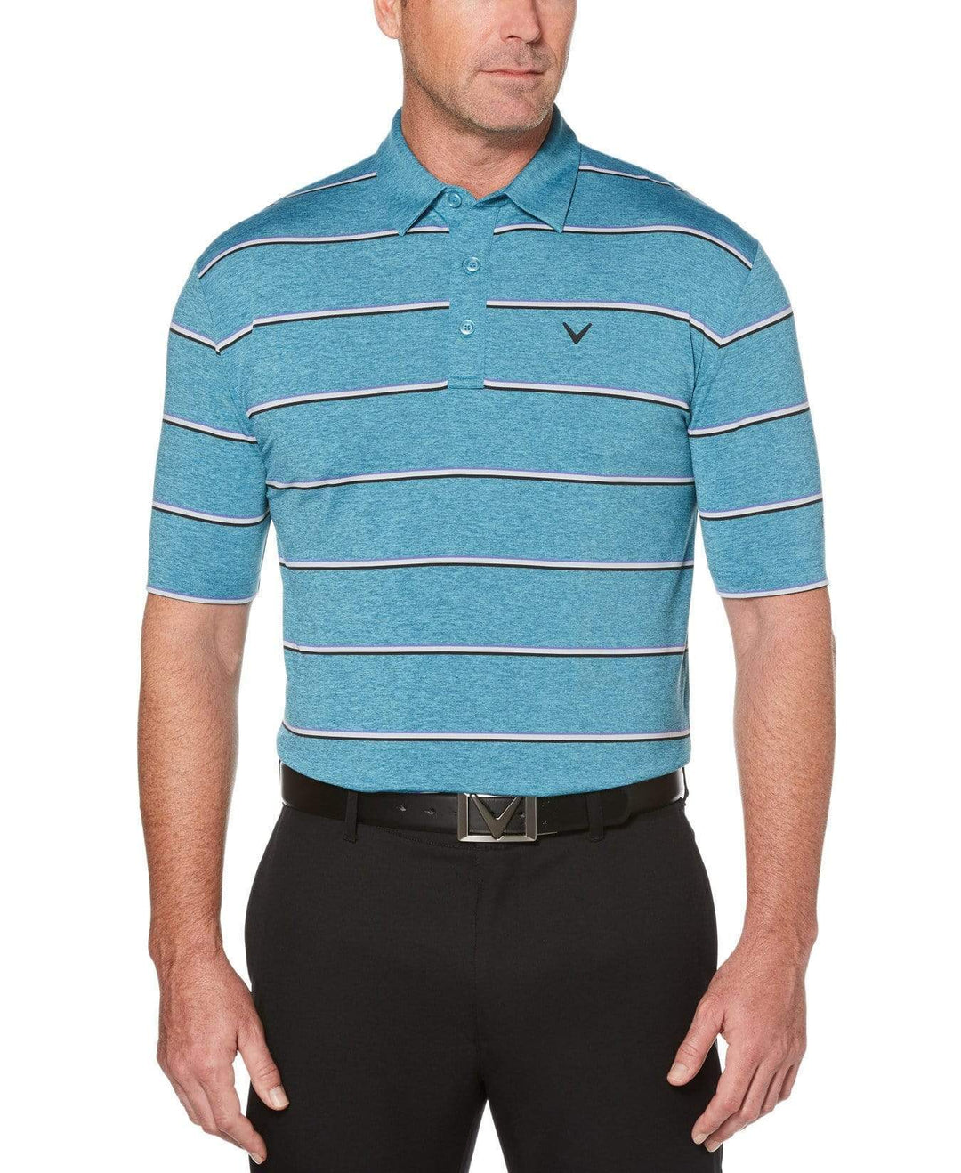 Mens Cooling Roadmap Stripe Polo with Chevron Polos Delphinium Blue Htr / S